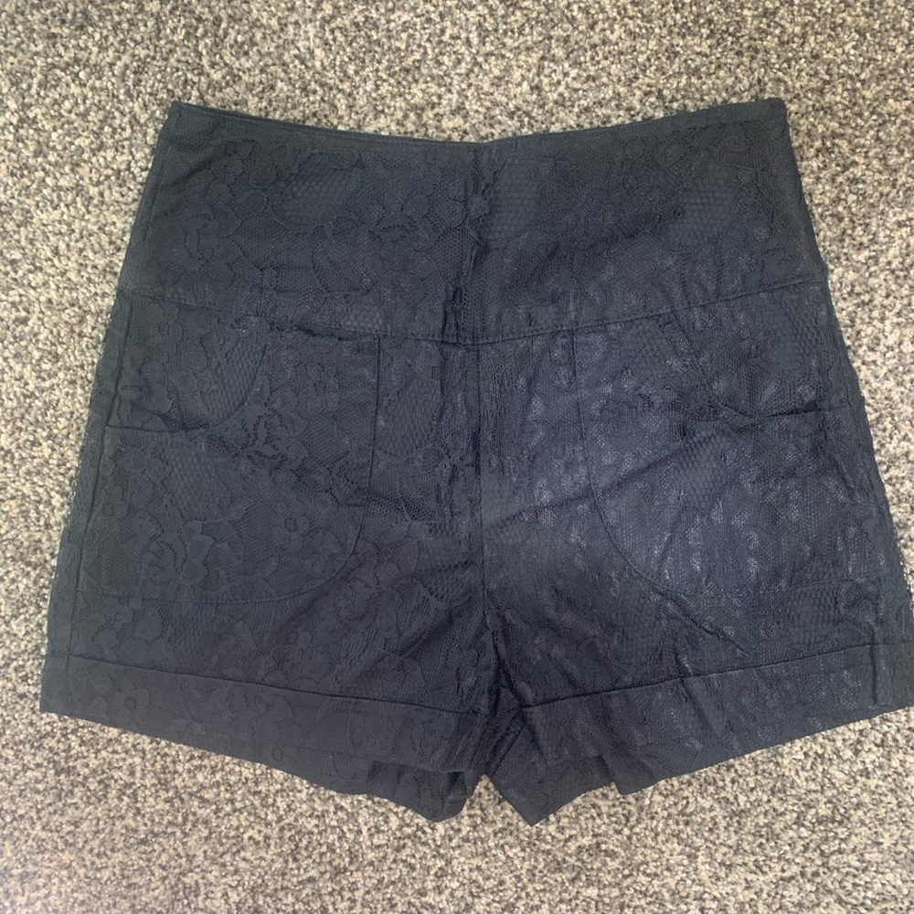 Black lace high rise shorts